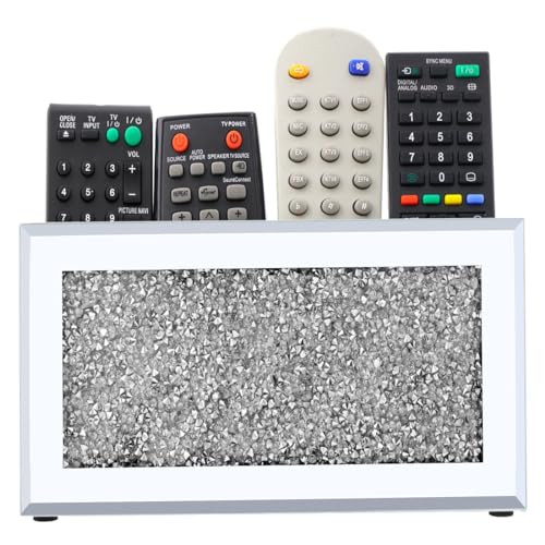 Pibeyer Mirrored Remote Control Holder Wall Mount, Silver Crush Diamond Remote Organizer Wall, Decoration Storage Box for Living Room, Bedroom, Home Decor - color: Silver