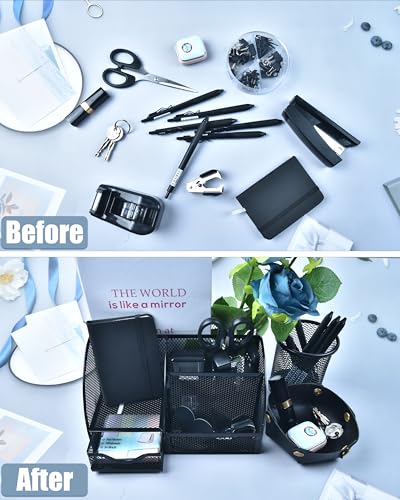 Black Desk Accessories, 24Pcs Office Supplies and Desk Organizers, with Tape Dispenser, Stapler, Staple Remover, Ect, Gift Box Packaging - color: Black