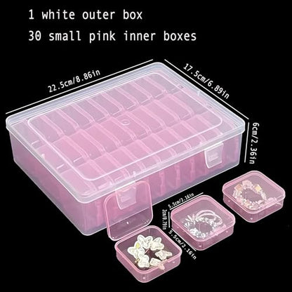 Small Clear Plastic Bead Storage Containers-Pink Plastic Box-30Pcs Craft Storage Box with Hinged Lid, 1sheet Labels, Mini Boxs for Jewelry Making, Diamond Art, Crafts, Small Parts - color: Pink