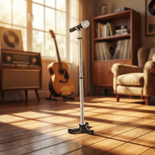 Miniature Dollhouse Accessories 1:12 Scale Miniature Scene Microphone with Stand Black Dollhouse Furniture DéCor Doll's Microphone