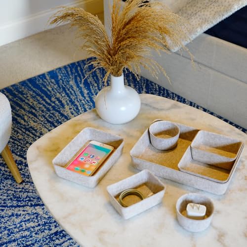 Welaxy 7pc Scandinavian Felt Desk Drawer Organizer Oatmeal Catchall Tray - color: Oatmeal