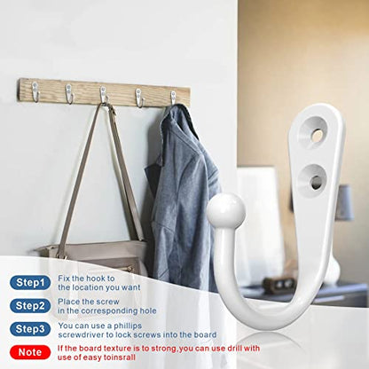 ZAYBOD 25 Pack White Hooks for Hanging - Heavy Duty Zinc Alloy Wall Mounted Hook Bulk for Coats, Towels - Matte White Single Coat Hook, Multi-Room Modern Closet Hardware Value Set - color: 25PCS + White Hook