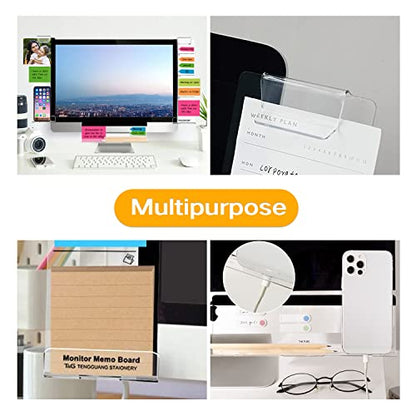 Monitor Memo Boards for Computer, Set of 3 (Left & Right & Bottom) Multifunction Acrylic Screen Message Reminder Pad Side Panels Phone Holder - Utility Organizer for Office Desktop, with Sticky Notes - style: Left + Right + Bottom