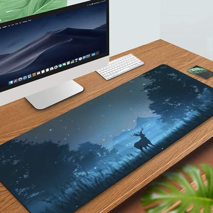 31.5x11.8 Inch Non-Slip Long Extended Large Gaming Mouse Pad with Stitched Edges XL Laptops Keyboard Mouse Mat(Forest Deer) - color: Forest Deer