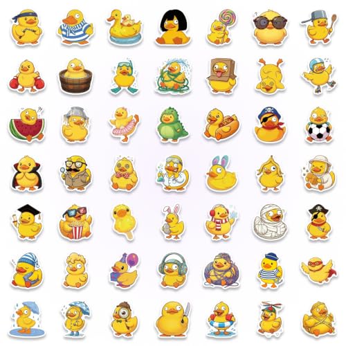 50PCS Cute Duck Stickers Waterproof Vinyl Decals | Funny Cartoon Yellow Duck Aesthetic Designs for Water Bottles, Laptops, Journals, Scrapbooking - style: duck
