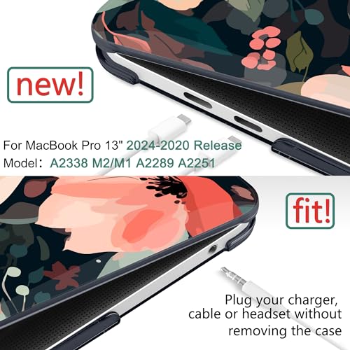 DONGKE Compatible with MacBook Pro 13 inch Case 2024 2023-2020 Release A2338 M2/M1 A2251 A2289 with Retina Display & Touch ID, Plastic Hard Shell & Keyboard Cover & Screen Film - Painted Florals - color: Painted Florals D150