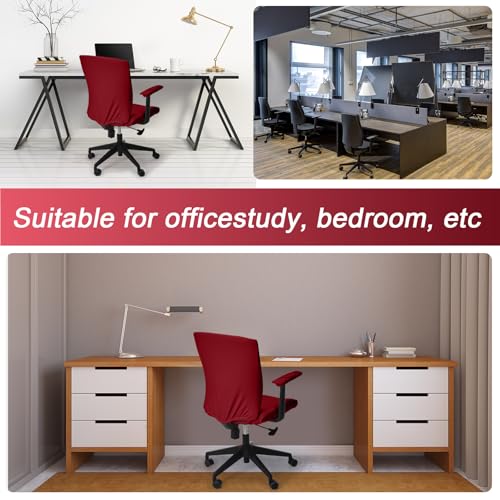 Tallew 4 Pcs Office Chair Covers Set Computer Universal Protective Stretchable Chair Seat Covers Desk Armrest Slipcovers Pads Office Cushion Backrest for Rotating(Red) - color: Red