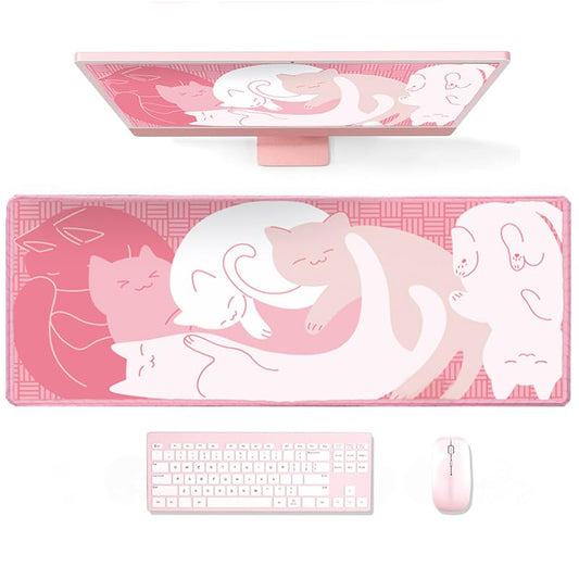 Gaming Mouse Pad XL Extended Anime Mouse Pad 31.5x11.8 inch, Large Cute Kawaii Big Computer Mouse Mat Desk Pad with Non-Slip Rubber Base and Stitched Edge for Home Office-Pink Cat - color: Pink Cat, size: 31.5L x 11.8W inches