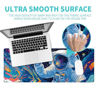Astronaut Gaming Mouse Pad Abstract Sky Mouse Pad 31.5x11.8 Inch Texture Non-Slip Rubber Base Large Mousepad Stitched Edges Keyboard Mouse Mat Desk Pad for Office and Home - color: Astronaut