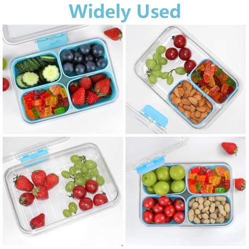 Small Snack Box Container, Updated PP Dishwasher Safe Divided Serving Tray with Lid, 4 Compartment Snack Box Container for Candy, Fruits, Charcuterie, Travel & Parties, BPA-Free, 2 Pack - color: Blue 2 Pack