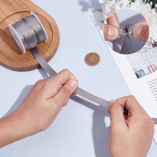 UNICRAFTALE 16.4ft 0.39" W Braided Sleeving Braid Stainless Steel Cable Wire Shielding Sleeve Ground Straps Protection Flat Metal Mesh Flexible Expandable Scalable Ribbon Wire for Protect Cable - size: 5m x 10mm
