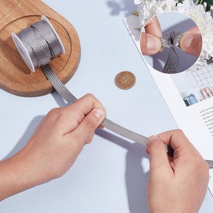 UNICRAFTALE 16.4ft 0.39" W Braided Sleeving Braid Stainless Steel Cable Wire Shielding Sleeve Ground Straps Protection Flat Metal Mesh Flexible Expandable Scalable Ribbon Wire for Protect Cable - size: 5m x 10mm
