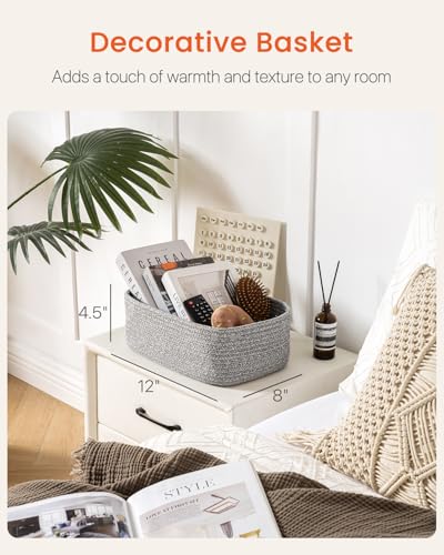Small Woven Basket, 12 x 8 x 4.5 Inches, Storage Basket for Organizing, Cute Small Rope Shelf Closet Cube Storage Bins Baskets for Shelves, Dog Toy Gift Baskets Empty, 3 Packs, Mixed Grey - color: Mixed Grey, size: 12"L x 8"W x 4.5"H