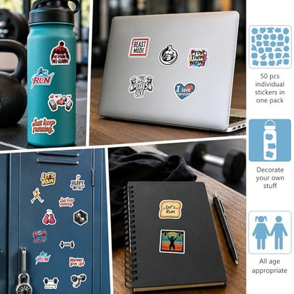 DETICKERS Fitness Stickers Sports Stickers for Gym Lovers Water Bottles 50 PCS Waterproof Vinyl Motivational Stickers Gifts - style: Gym