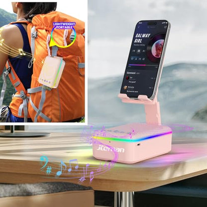 JTEMAN Gifts for Men Women,Cell Phone Stand with Bluetooth Speaker and LED Light,Cool Tech Gadgets,Unique Birthday Gifts for Men Husband Mom Dad-Pink - color: Pink