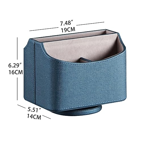 PUSU Remote Control Holder PU Leather 360 Degrees Rotatable Desktop Supply Organizer Storage Box for Controllers Media Stationery Nightstand TV Caddy E-reader iPad Phone Pen/Pencil Cosmetic - color: Blue