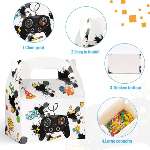 WERNNSAI 12 Pcs Video Game Candy Boxes Gift Box for Black Game Night Party | Black & White Ink Splatter Design, Double-sided Design Styles, Vibrant Printing Quality, Sturdy and Easy to Assemble - color: Video Game B