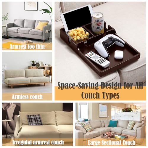 Nnewvante Couch Insert Tray, 2-in-1 Insert & Flat Sofa Organizer Bamboo with 4 Compartments,Fits Seat Gaps or Ottomans,for Snacks, Drinks, Remotes,15.35x9.84-inch,Brown - color: Brown