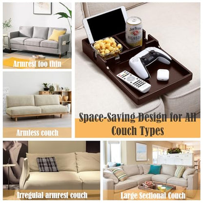 Nnewvante Couch Insert Tray, 2-in-1 Insert & Flat Sofa Organizer Bamboo with 4 Compartments,Fits Seat Gaps or Ottomans,for Snacks, Drinks, Remotes,15.35x9.84-inch,Brown - color: Brown