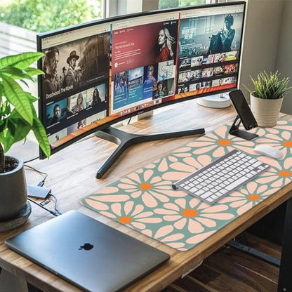iCasso Desk Mat, XXL Large Mouse Pad, Anti-Slip Big Mousepad with Stitched Edges, Work & Gaming (Green Floral) - color: Green Floral