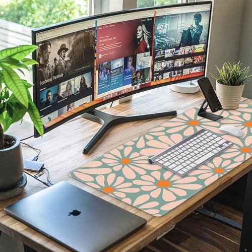 iCasso Desk Mat, XXL Large Mouse Pad, Anti-Slip Big Mousepad with Stitched Edges, Work & Gaming (Green Floral) - color: Green Floral