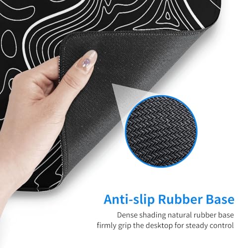 Black Topographic Contour Extended Big Mouse Pad Large,Gaming Mouse Pad Desk Pad,31.5x11.8x0.12 Inch Long Computer Keyboard Mouse Mat Mousepad Non-Slip Base and Stitched Edge for Gaming and Office - color: BlackTopographic Contour, size: 31.5Lx11.8W inche