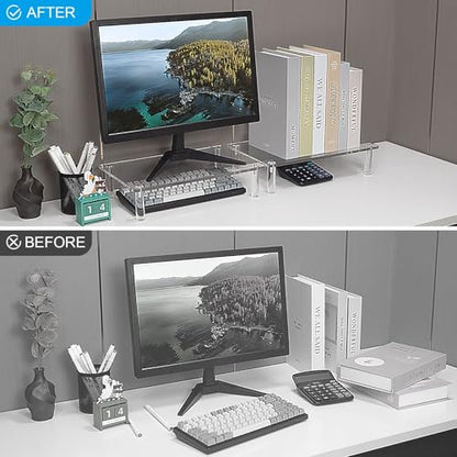Sumerflos Clear Acrylic Monitor Laptop Stand, Sturdy and Save Space Computer Laptop Monitor Riser Stand for Home Office Desktop Universal Stand with Anti-Slip Pads