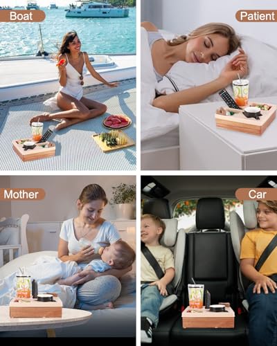 Couch Cup Holder Tray, Silicone Wooden Couch Caddy with Cup Holder for Snacks, Drinks, Remotes, Waterproof Cup Holder for Couch, Organizer, Couch Drink Holder - color: D-beige
