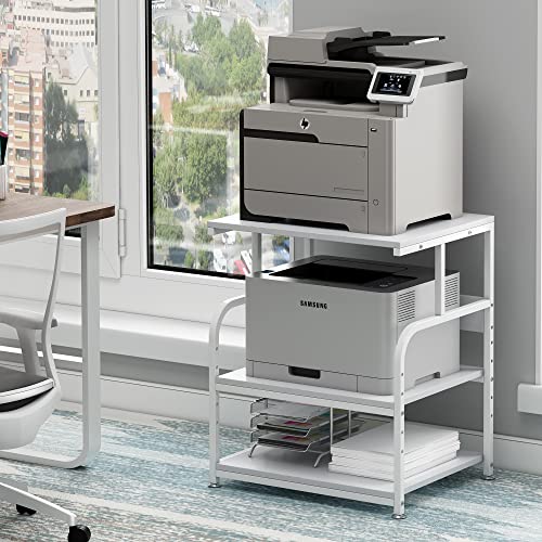 Fannova White Printer Stand, 23.6 x18.9 x 30 Inches Big Size Printer Table with Adjustable Shelf, 3 Tier Rolling Printer Cart with Wheels for Home Office Storage and Organization - color: White, size: 23.6"W x 18.9"D x 30"H
