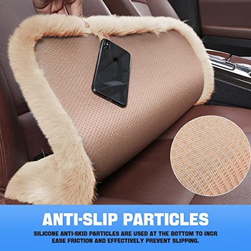 2Pack Car Front Seat Cushion, Soft Warm Faux Rabbit Fur Winter Auto Seat Cover, Fluffy Plush Vehicle Seat Protector Pad with Non-Slip Backing, Car Accessories for Home and Office Chair (Khaki) - color: Khaki