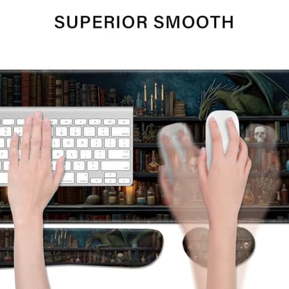 Desk Pad and Keyboard Wrist Rest, Large Mouse Pad + Keyboard Pad+Mouse Wrist Support, Non-Slip Desk Mat Protector for Office, Home 31.5×11.8 Inches Gothic Skeleton - color: Gothic Skeleton