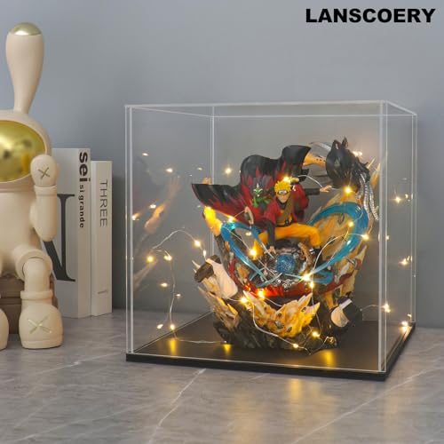 LANSCOERY Acrylic Display Case, 18x18x18 in Clear Display Box with 10mm Black Base for Large Collectibles and Keepsakes - color: Black, size: 18x18x18inch; 45x45x45cm