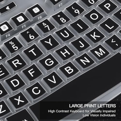 CaseBuy Keyboard Cover with Large Letters Compatible with Logitech K350 MK550 MK570 Wireless Wave Ergonomic Keyboard Protector with Oversized Print Letters -Black - color: Black Large Letters