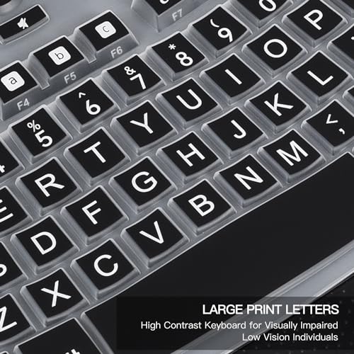 CaseBuy Keyboard Cover with Large Letters Compatible with Logitech K350 MK550 MK570 Wireless Wave Ergonomic Keyboard Protector with Oversized Print Letters -Black - color: Black Large Letters