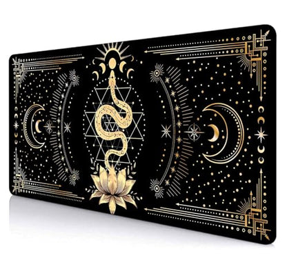 Black & Gold Large Mouse Pad, Boho Snake Witch Desk Mat for Desktop, Women Gaming Full Desk Mousepad, Moon Phases Computer Laptop Protector Writing Pad for School Office Home 35.4x15.7 in - color: Black & Gold Snake