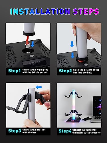 V VCOM RGB Gaming Headphones Stand with 2 USB Ports Headset Stand with 10 Light Modes and Non-Slip Rubber, Suitable for All Earphone Accessories, Best Gift for Husband, Kids, Boyfriend