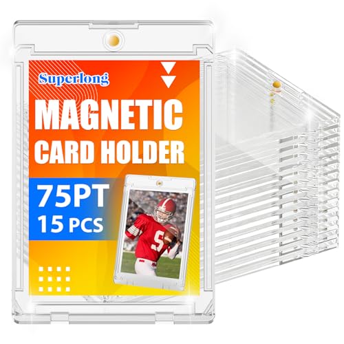 15 Packs 75pt Magnetic Card Holders for Trading Cards | 0.22" Slim Profile, U-V Protection, 2 Strong Magnets, Hard Plastic, for Sports Game Collector Display Storage - size: 15 Packs
