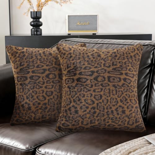 SYSLOON Cheetah Print Throw Pillow Covers 18x18 Inch Set of 2, Leopard Print Decorative Pillow Covers Home Decor for Living Room Sofa & Bed,Dark Brown Leopard-2 - color: Dark Brown Leopard-2, size: 18" x 18" (Pack of 2)