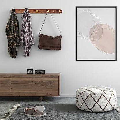 Wall Mounted Coat Rack, Entryway Hanging Coat Rack, Metal Wood Coat Rail with 5 Rustic Hooks Rail for Coat, Scarf, Bag, Towel, Key, Cap, Hat, Walnut Gold Matt - size: 5 Hooks - Round Shape