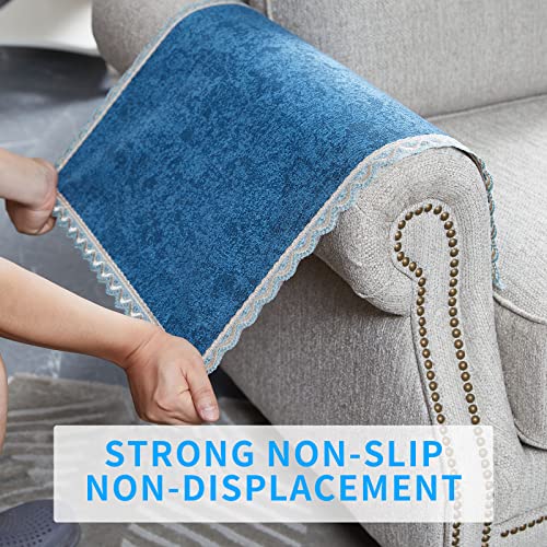 MINJIATEX Couch arm Covers,Non-Slip lace Sofa arm Cover Set of 2 Washable Sofa armrests Covers for Living Room Recliner Chair arm Cover Protectors for Leather Sofa armrest slipcover - color: Gydf-navy Blue