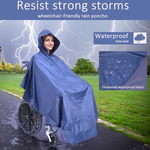 Waterproof Wheelchair Poncho, Windproof Rain cover adults Mobility Scooter Poncho Cape - color: Navy Blue