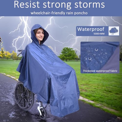 Waterproof Wheelchair Poncho, Windproof Rain cover adults Mobility Scooter Poncho Cape - color: Navy Blue