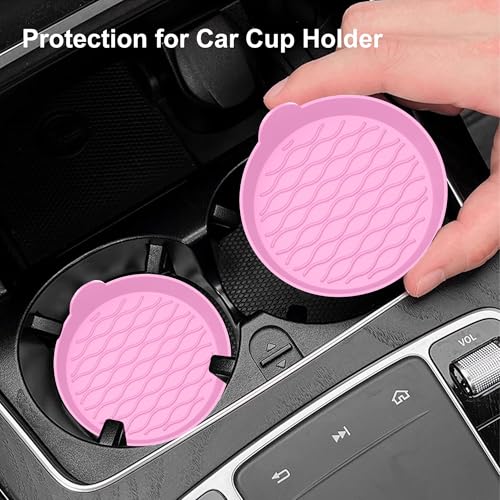 4PCS Car Cup Holder Coasters, Universal Silicone Non-Slip Insert Cup Coasters, Soft Wave Pattern Cup Holders, Car Interior Accessories for SUV, Truck, RV (Pink) - color: Pink