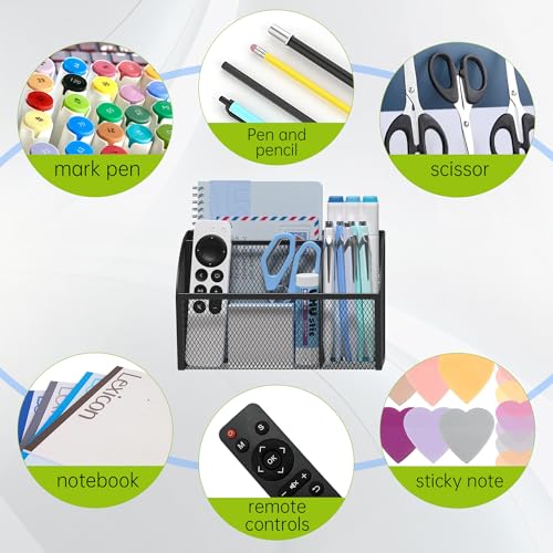 YINGHUA Magnetic Desk Organizer - 3 Compartment Metal Mesh Pen Holder for Locker, Whiteboard, Refrigerator, Office - Black Caddy - color: Black