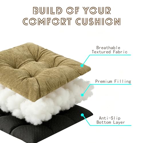 Chair Cushions for Dining Chairs, Seat Cushions for Kitchen Chairs | Chair Pads with Ties and Non Slip Backing (2, Light Army Green, 16.5 x 16.5 x 2 inches) - color: Light Army Green, size: 16.5 x 16.5 x 2 inches
