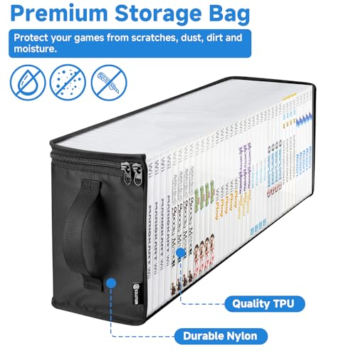 Game Disc Storage Bag Compatible with Wii PS2 Xbox 360 Games | Portable Carrying Case Holds 37 Discs Boxes, Clear TPU Organizer Bag, Compatible with Wii U Gamecube Standard DVD Case, Black