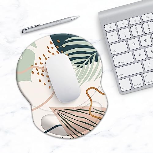 Ergonomic Wrist Support Mouse Pad - Comfortable Computer Mouse Pad with Non-Slip PU Base for Home Office Working Gaming (Abstract Plants) - color: Modern Abstract Plants 1