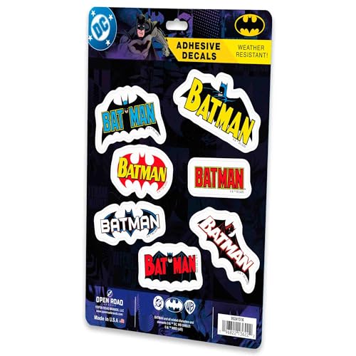DC Comics Batman Logos Adhesive Vinyl Decals - Vintage Set of Batman Stickers for Water Bottle or Laptop, 1 Pack (7 Count) - color: Yellow