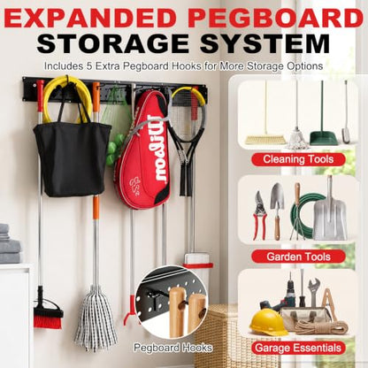 Garage Tool Organizer Wall Mount 49.5 inches with 10 Adjustable Heavy-Duty Hooks, Garage Organization, Garden Tool Storage Rack, Yard, and Shed, Holds Up to 400 lbs - size: 49.5" | 3 Panels + 10 Hooks