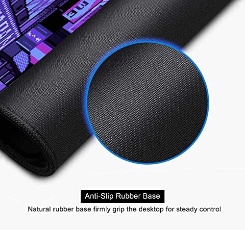 Dark Purple Japanese Anime Desk Mat, Retro Vaporwave Large Gaming Mouse Pad for Laptop Computer, Neon Tokyo Street Pixel Art Full Desk Mouse Pad, XXL Skyline City Mousepad- 35.4 x 15.7 Inch - color: Neon Tokyo Street Pixel Art